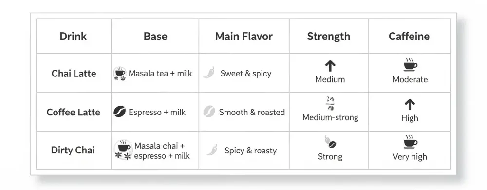 Dirty Chai vs. Chai Latte vs. Coffee Latte
