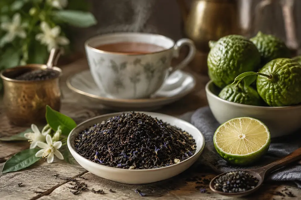 Earl Grey tea leaves with bergamot orange used for making London Fog tea latte